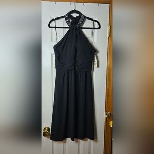 Women's Sangria Black Halter 12 Party Cocktail Evening Dress Glam Chic